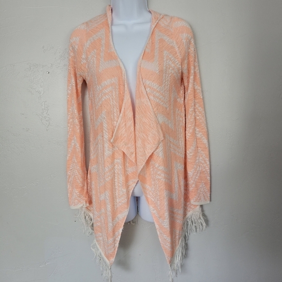 Maurices Orange White Chevron Long Sleeve Cardigan Hooded Neon Medium - Picture 4 of 8